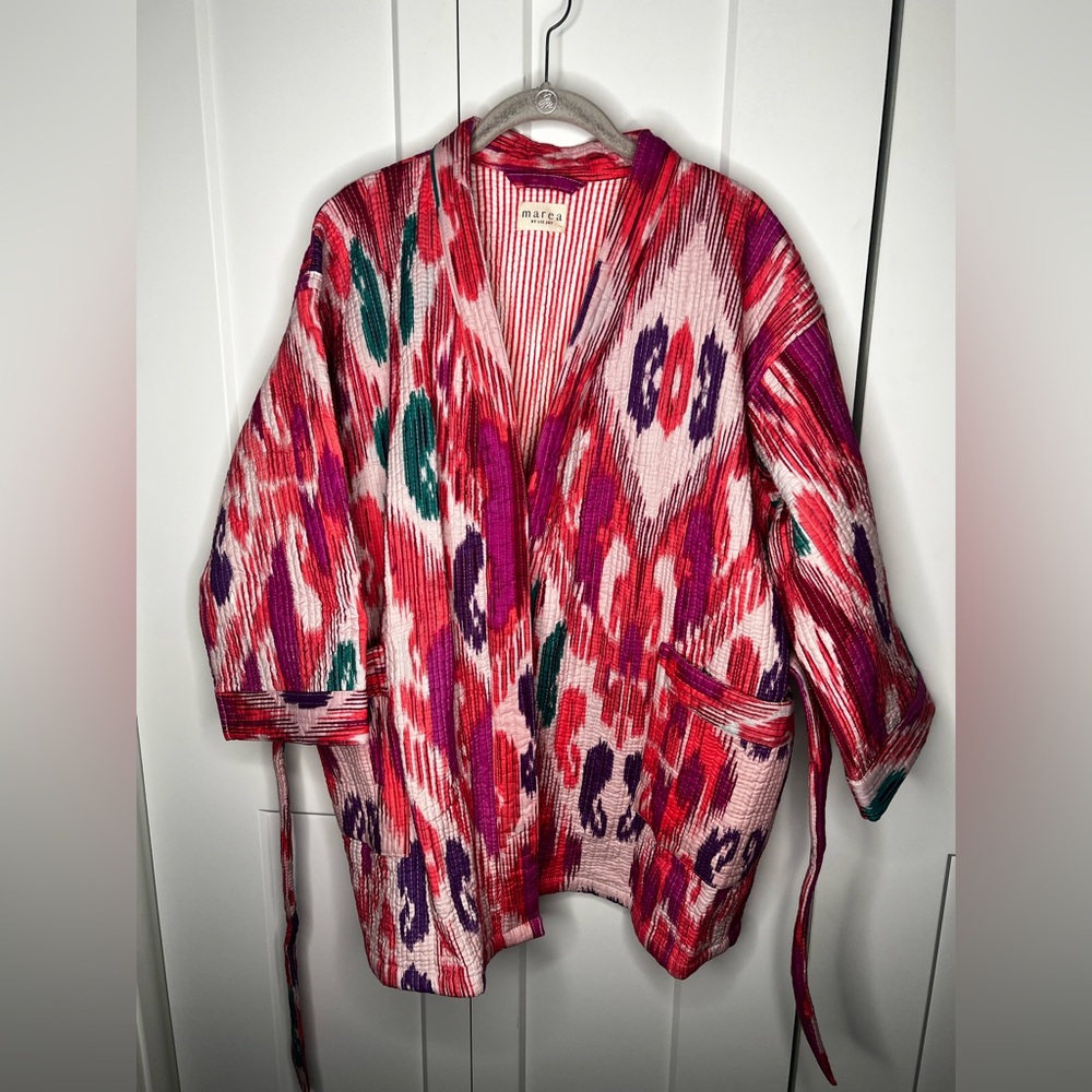 Marea by Liz Joy Ikat Kantha Belted Colorful Jacket Women's One Size